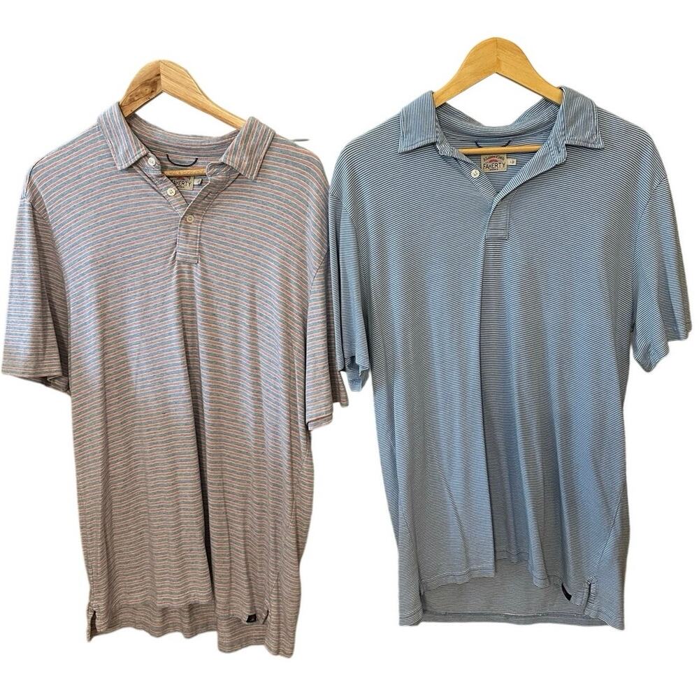 Lot of 2 Faherty Men’s Polo Shirt Large Stripe Blue Pink Casual Bundle Golf L